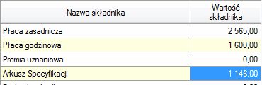 Wartość składnika z alg.74 przejęta z zatwierdzonego Arkusza Specyfikacji.