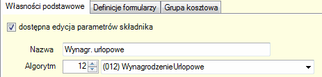 Wybór numeru algorytmu w zakładce "Własności podstawowe"