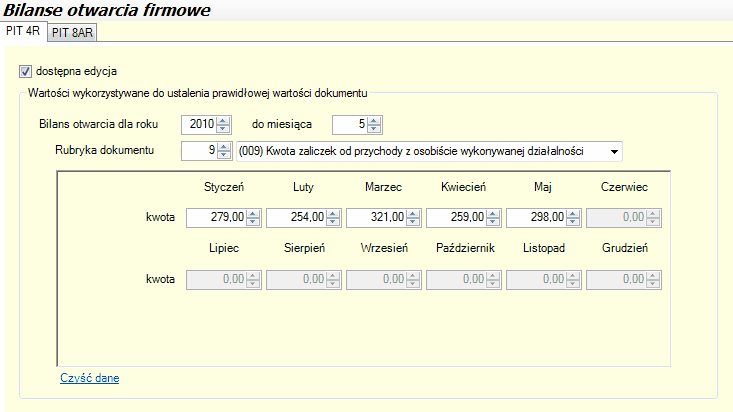 Bilanse otwarcia firmowe/ PIT 4R