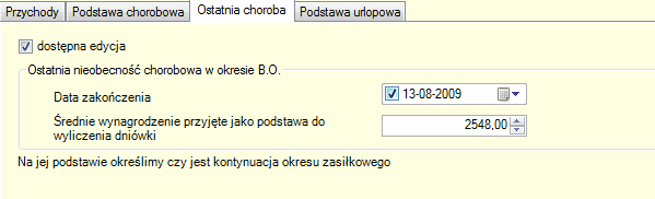 Bilanse otwarcia. Zakładka "Ostatnia choroba"