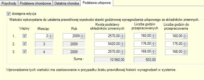 Bilanse otwarcia. Zakładka "Podstawa urlopowa"