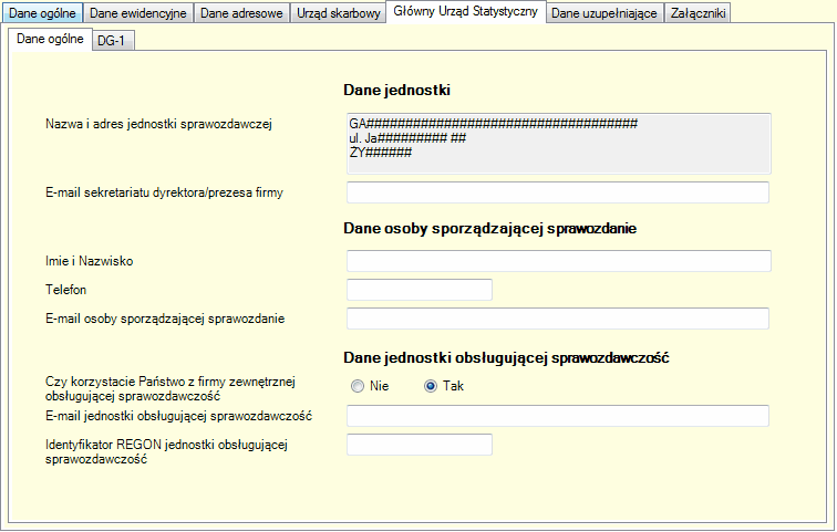 Dane firmy : Główny Urząd Statystyczny (dane ogólne)