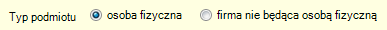 Okno wyboru - typ prawny podmiotu