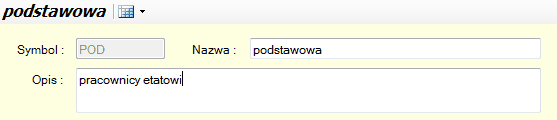 Definicje typów naliczeń - górna część okna szczegółów z polem opisu