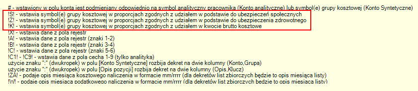 Dekretacja FK - kody definicji dekretacji