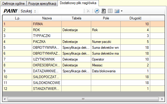 Dekretacja: struktura pliku emisji - Legat Windows (dodatkowy plik nagłówka)