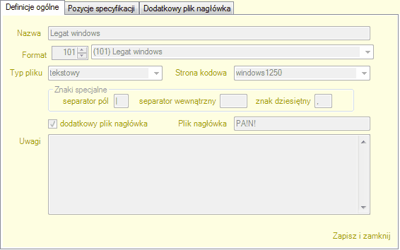 Dekretacja: struktura pliku emisji - Legat Windows (definicje ogólne)