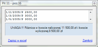 Dokumenty podatkowe - okno info z podoknem błędu