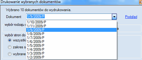 Wybór dokumentu do wydruku