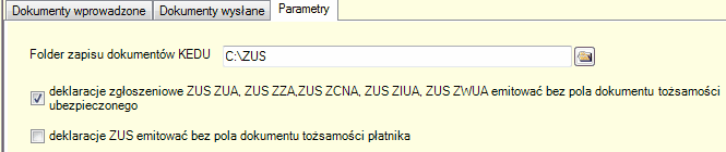 e-Płatnik - określenie ścieżki zapisu dokumentów KEDU w zakładce "Parametry" .