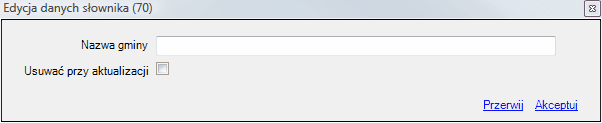 Gminy - okno edycji danych słownika