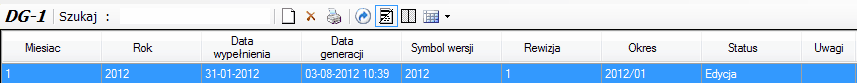 okno tworzenia dokumentu dla DG-1