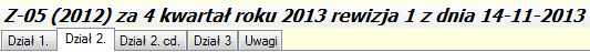 GUS Z-05 zakładka działów