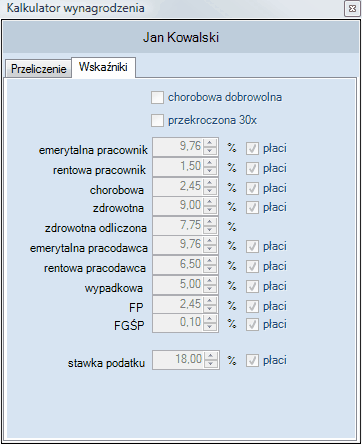 kalkulator wynagrodzenia - wskaźniki