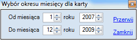 Karta podatkowa - okno wyboru okresu.