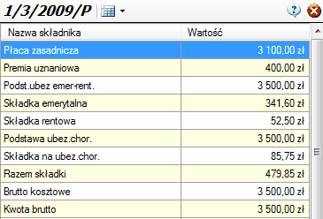 Kartoteka wynagrodzeń - okno szczegółowe