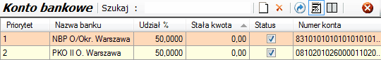Konto bankowe - tabela okna głównego Konto bankowe - tabela okna głównego