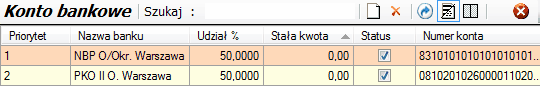 Konto bankowe - tabela okna głównego