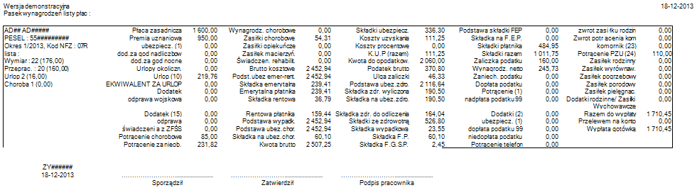 Podgląd wydruku na poziomie pracownika - pasek.