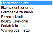 lista wyboru - pozycje listy wynagodzeń