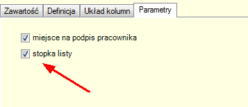 Parametr wydruku "stopka listy" ustalany dla konkretnej listy zbiorczej.