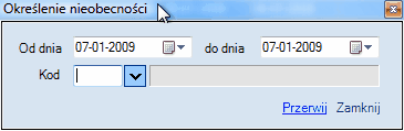 Okno określenia nieobecności