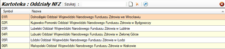 Oddziały NFZ - baza tabelaryczna