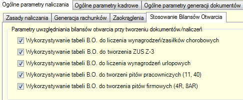 Ustawienia programu / Ogólne parametry naliczania / Stosowanie Bilansów Otwarcia