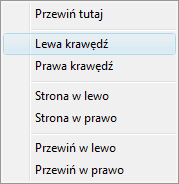 Pasek przewijania poziomego - menu kontekstowe