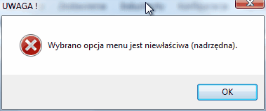 Pasek boczny - okno info o wskazaniu niewłaściwej pozycji.