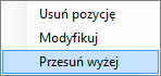 Menu kontekstowe poazycji lub grupy (pod prawym przyciskiem)