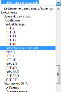 Pasek boczny - rozwijana lista pozycji (wybieramy tylko podrzędne)