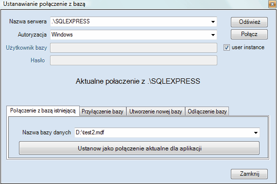 Podokno logowania - ustanawianie połączenia z bazą Podokno logowania - ustanawianie połączenia z bazą
