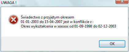 Komunikat o konflikcie dat okresu kształcenia i pracy