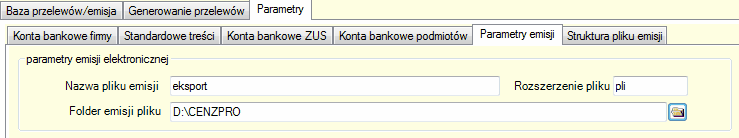 Przelewy - ustalenie folderu dla pliku emisji.
