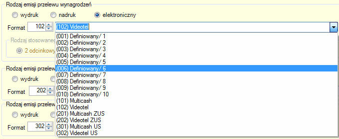 Parametry emisji - wybór rodzaju emisji elektronicznej.