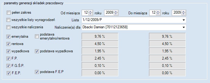 Parametry generacji składek pracodawcy