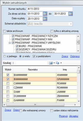 rachunki za okres - wybór pracowników
