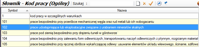 Słownik ZUS - kody pracy w szczególnych warunkach (ZSWA)