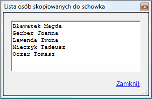 Schowek pracowników - lista osób skopiowanych