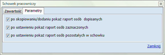 Schowek pracowników - parametry
