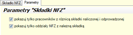 Składki NFZ - zakładka "Parametry"