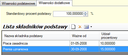 Składniki procentowe. Zakładka "Własności dodatkowe"