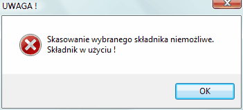 Info o niemożności skasowania danego składnika