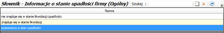 Słownik pism kadrowych - Informacja o stanie upadłości/likwidacji firmy.