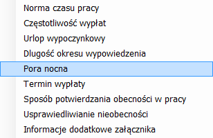 Słowniki pism kadrowych - grupa 2 dotycząca Załącznika do Umowy o pracę (Informacje dodatkowe)