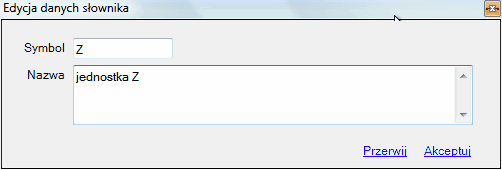 Słowniki Rejestry - okno edycji danych.