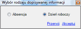 Okno wyboru statystyki: absencja / dzień roboczy