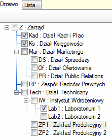 Drzewo - uaktywnione pola wyboru