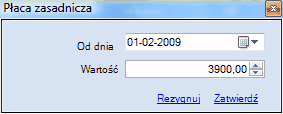 Okno dialogowe - nowy wpis daty początkowej i wartości składnika